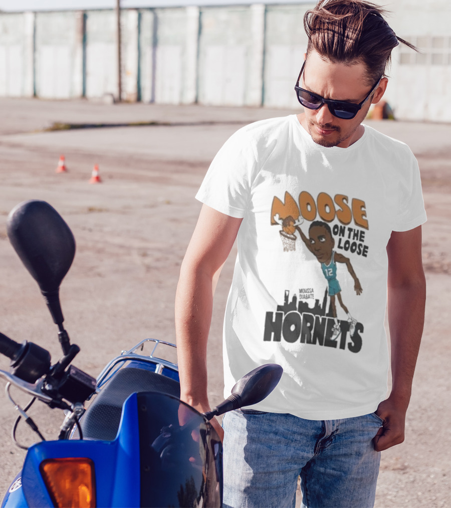 Moose On The Loose Hornets Moussa Diabate Caricature Dunk T-Shirt