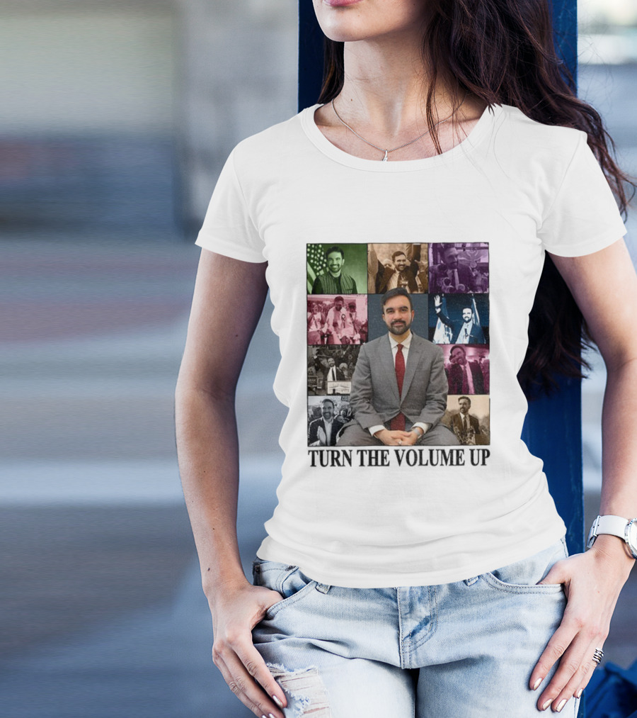 Zohran Mamdani Turn The Volume Up NYC 2026 The Eras Tour Vintage Portrait Collection T-Shirt