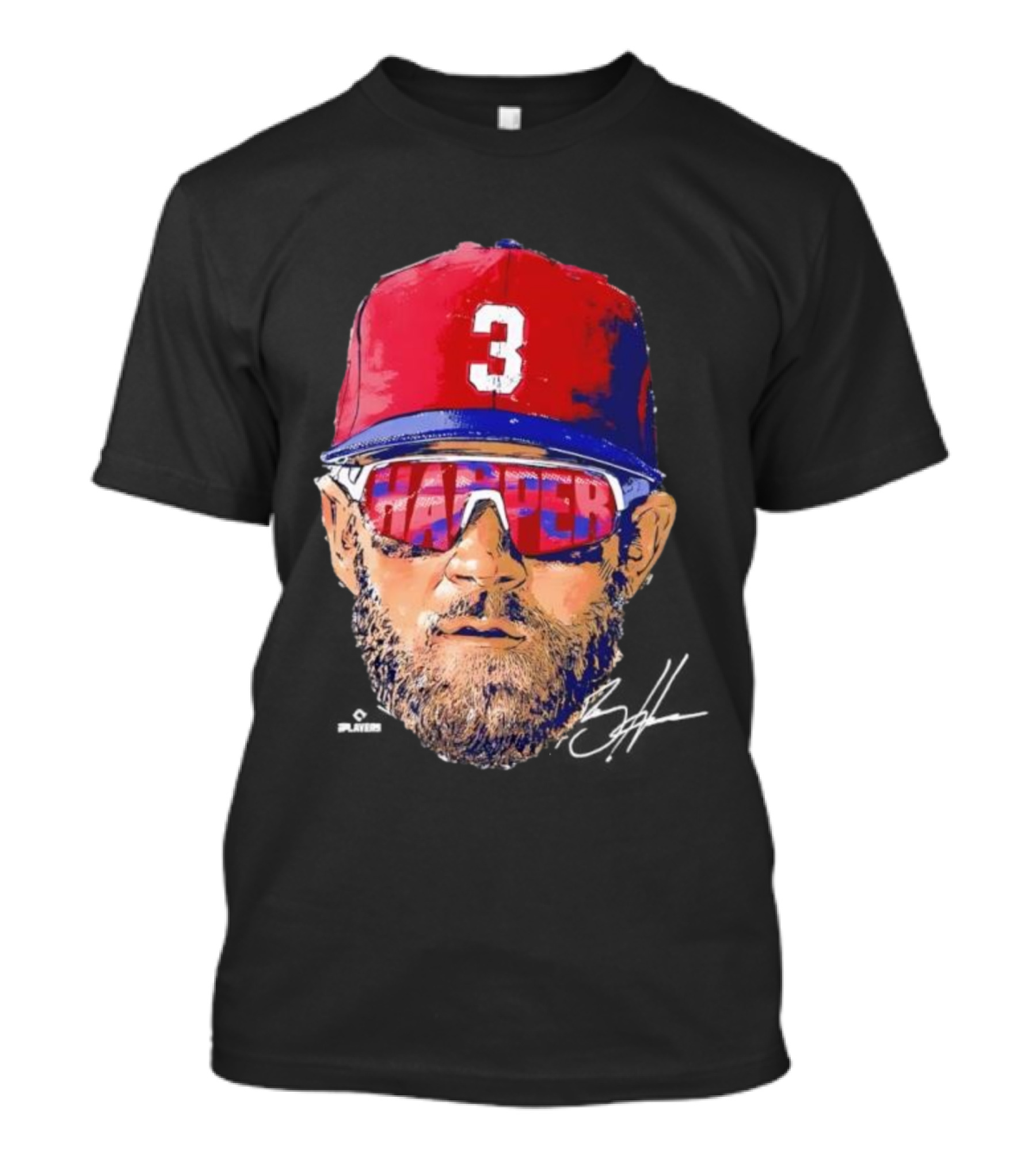 Philadelphia Phillies Bryce Harper Signature Head 3 Cap Sunglasses T-Shirt