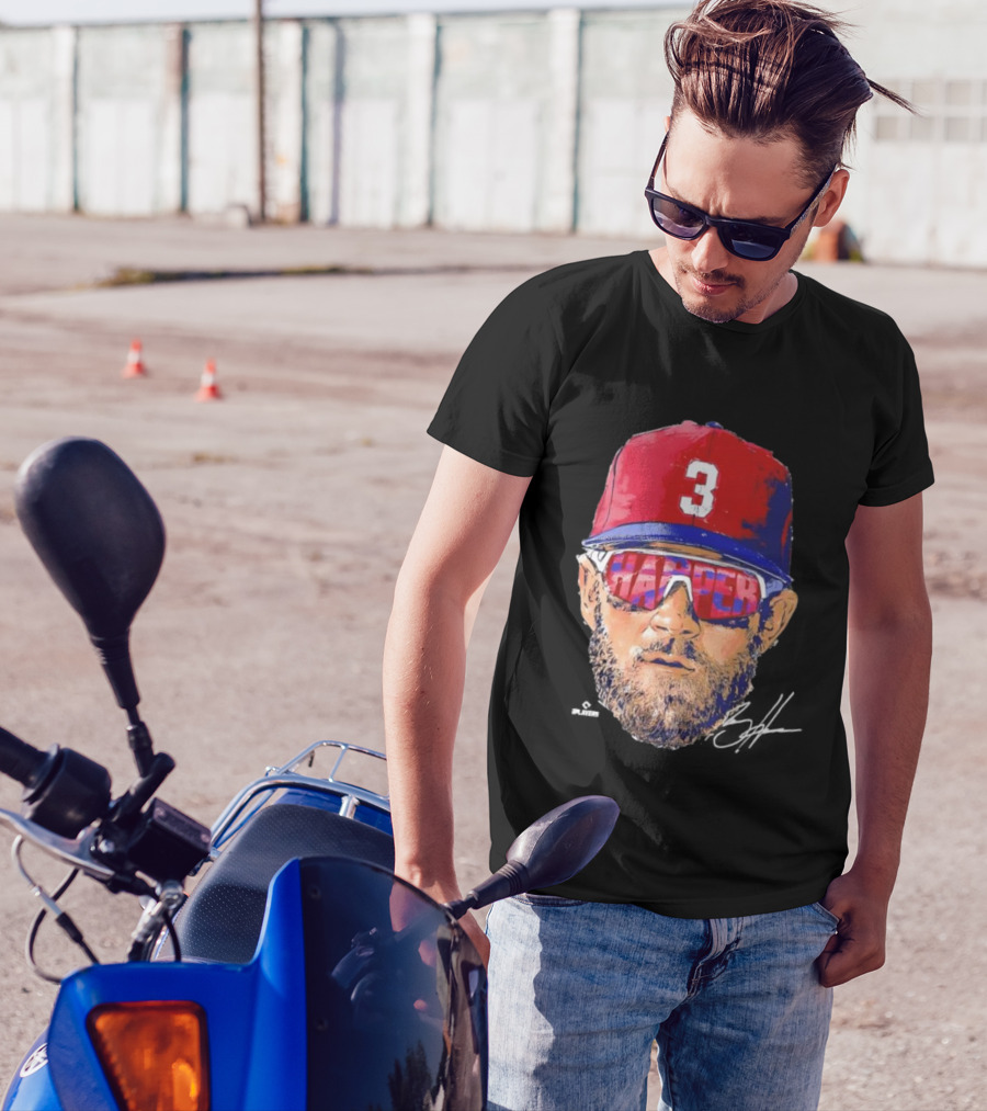 Philadelphia Phillies Bryce Harper Signature Head 3 Cap Sunglasses T-Shirt
