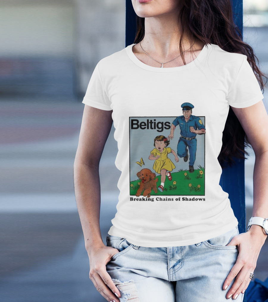 Beltigs Escape Run With Policeman Girl Dog And Butterfly T-Shirt