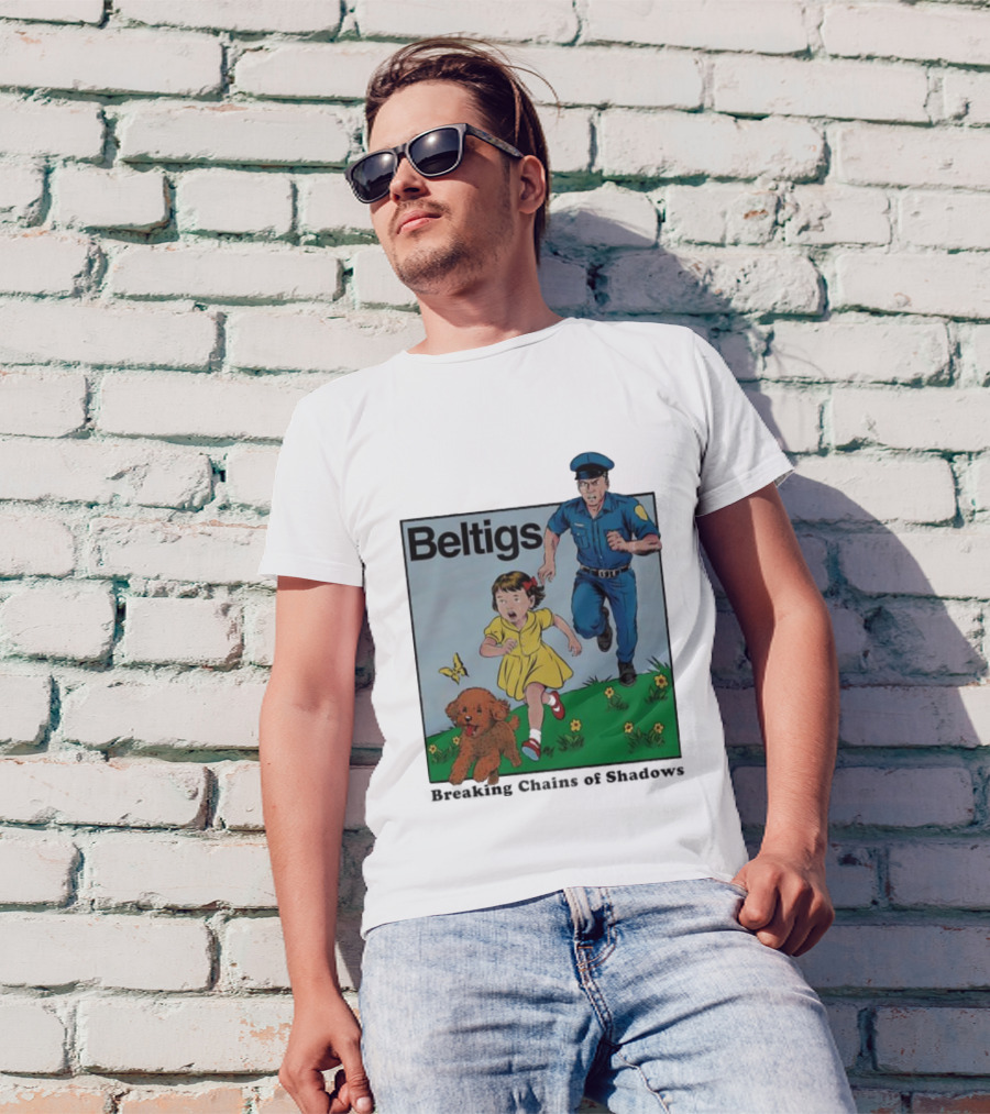 Beltigs Escape Run With Policeman Girl Dog And Butterfly T-Shirt