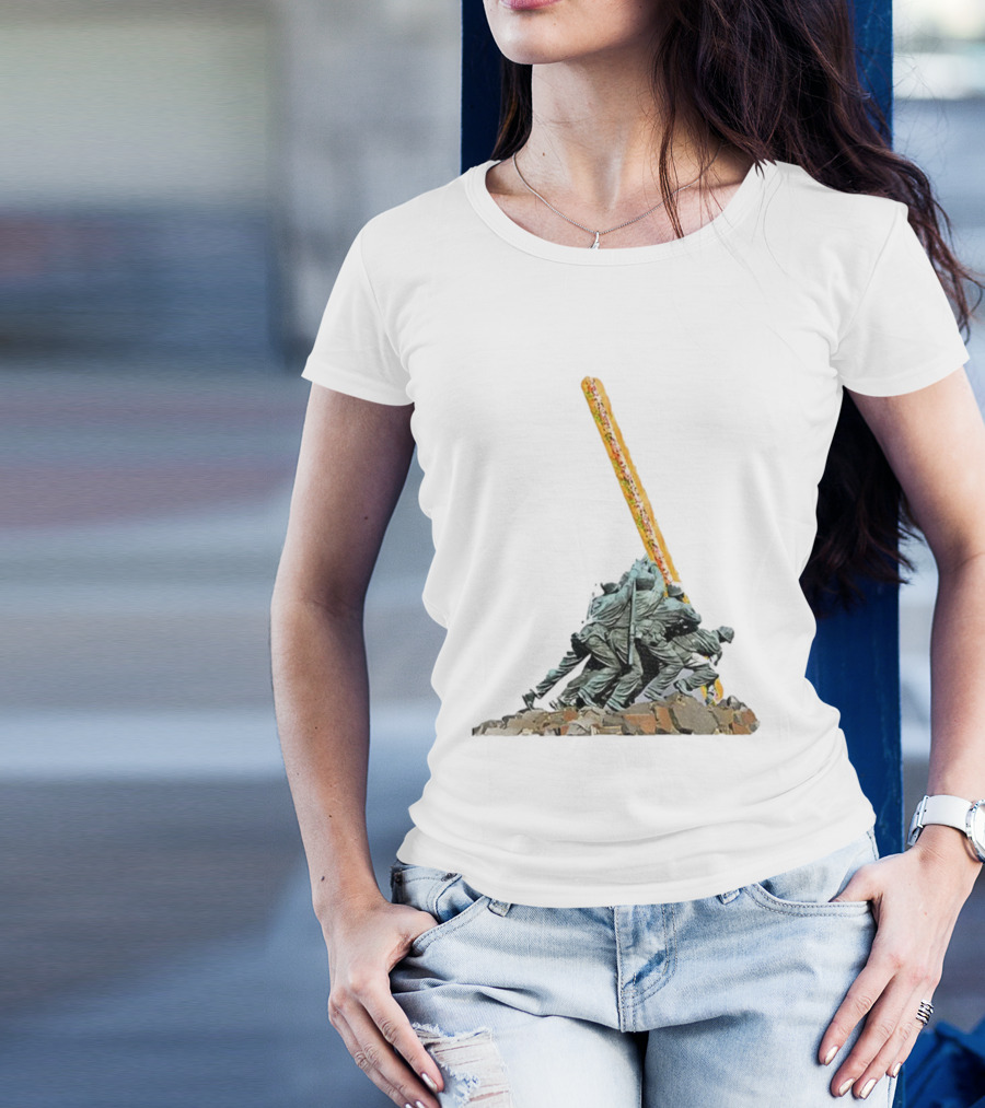 Hoagie Thrower Sandwich Guy Soldiers Raising Sandwich Spoof Satire Joke Anti-Fascist T-Shirt