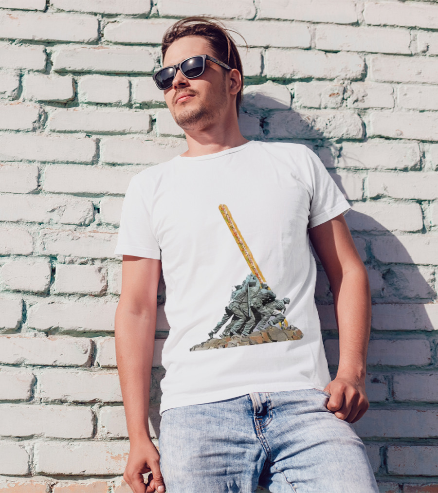 Hoagie Thrower Sandwich Guy Soldiers Raising Sandwich Spoof Satire Joke Anti-Fascist T-Shirt