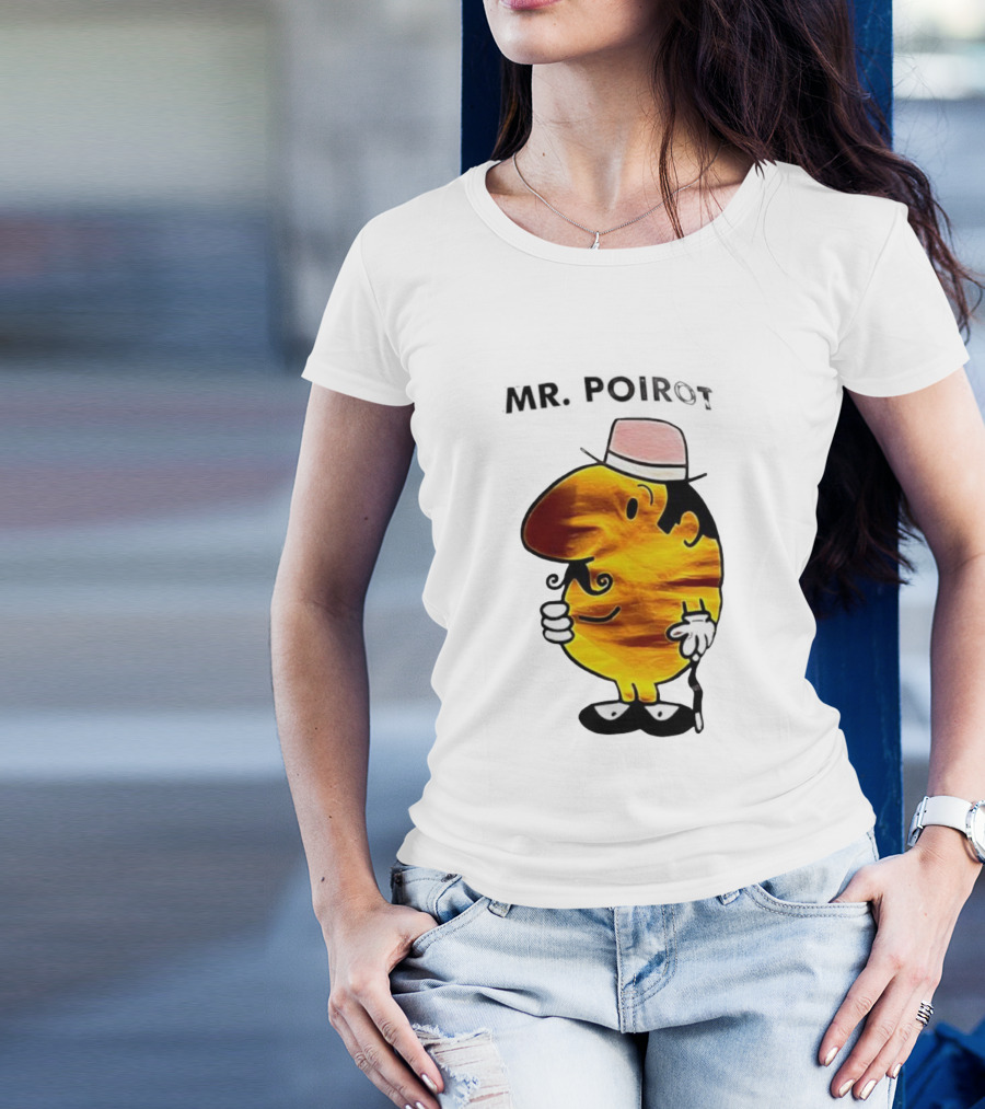 Hercule Poirot Cartoon Character With Pink Bowler Hat T-Shirt