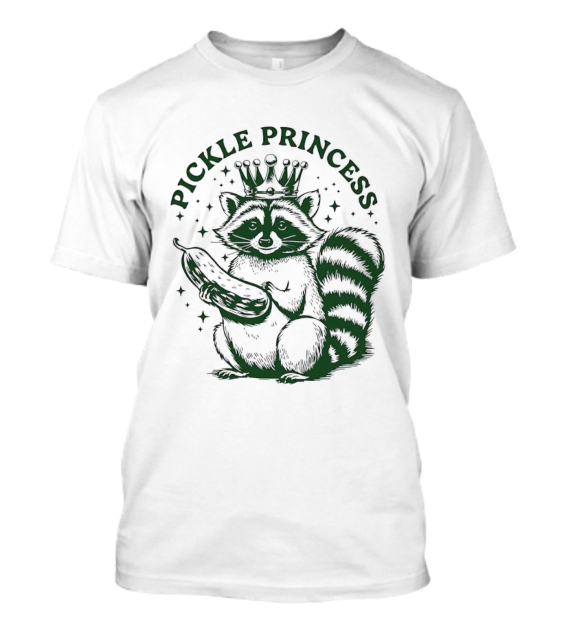 Pickle Princess Raccoon Holding Pickle With Crown And Stars T-Shirt