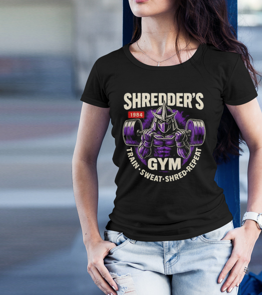 Shredder's 1984 Gym Train Sweat Shred Repeat Ninja Warrior Fitness T-Shirt
