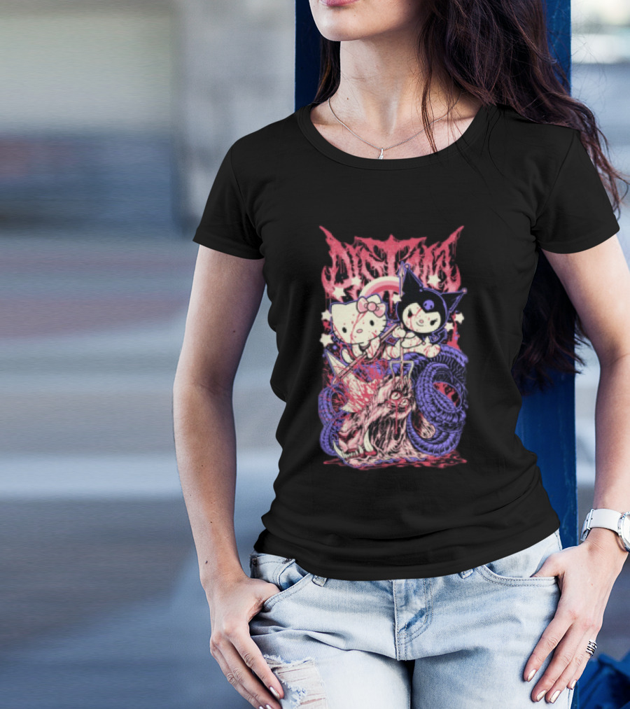 Distant Kitties New Hello Kuromi Gothic Horror Fusion T-Shirt