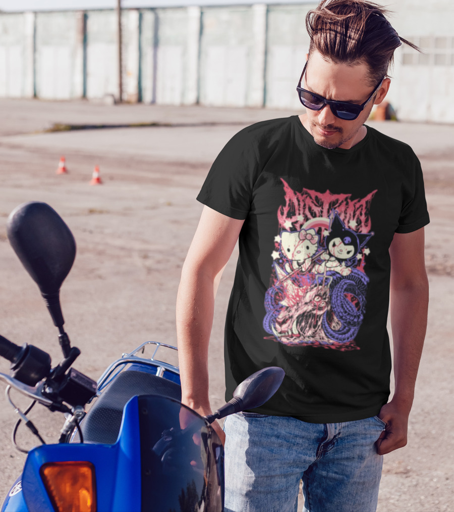 Distant Kitties New Hello Kuromi Gothic Horror Fusion T-Shirt