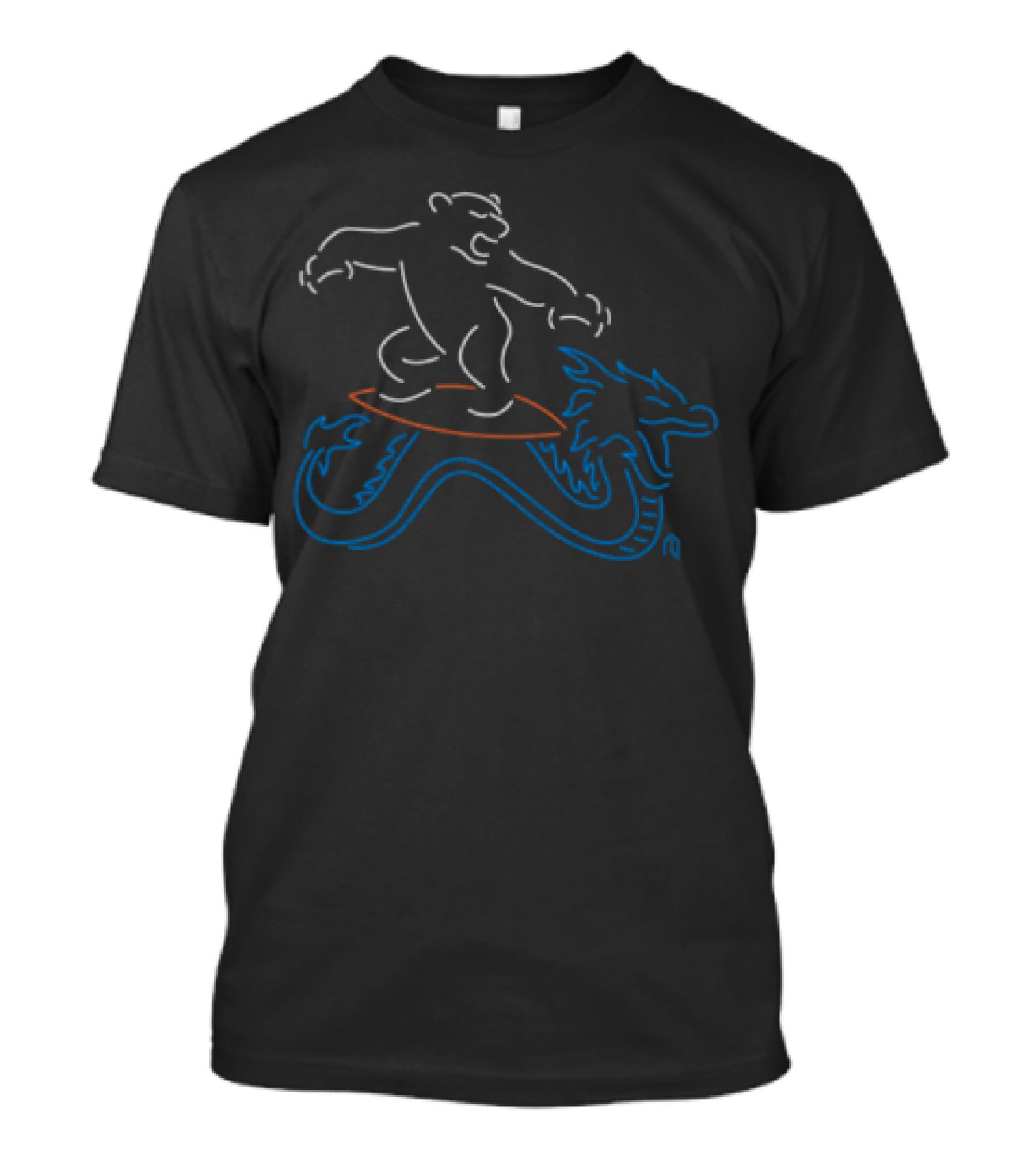 Neon Surfing Polar Bear Riding Dragon Waves T-Shirt