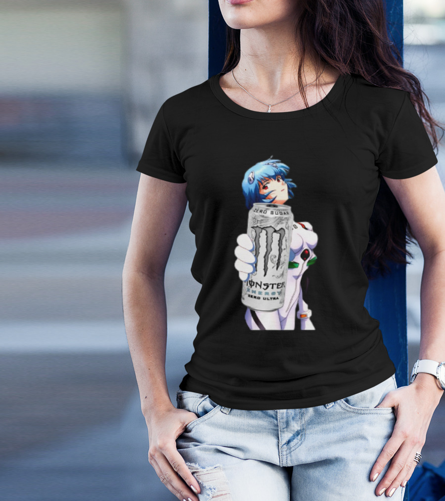 Rei Monster Energy Zero Ultra Crossover With Blue Hair Anime Character T-Shirt
