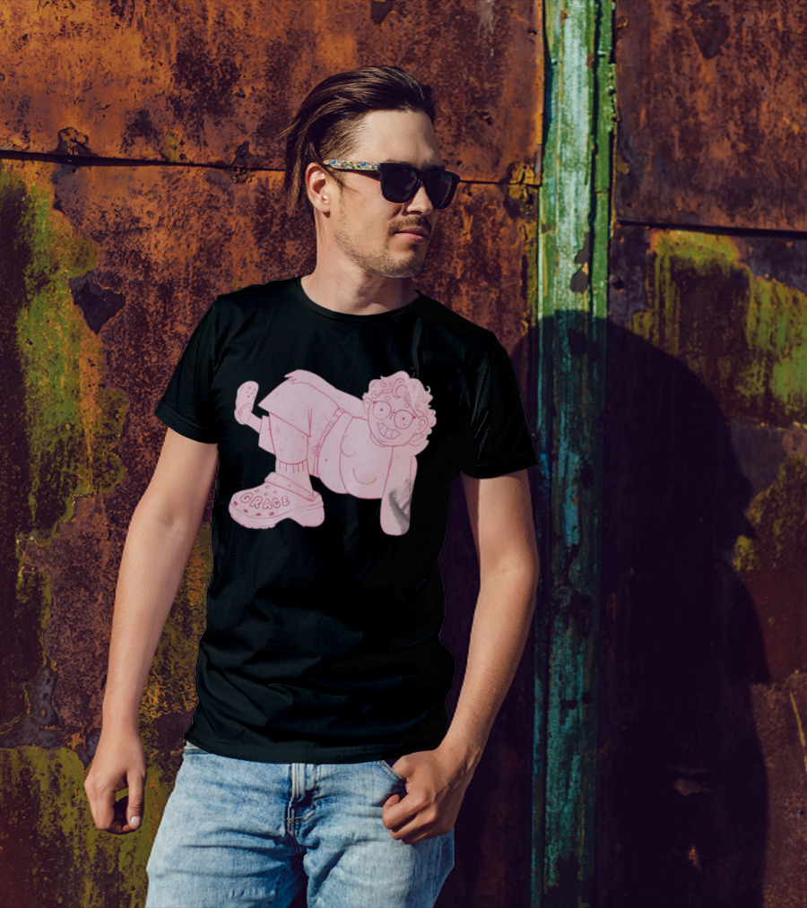 Grace Reiter Crocs Cartoon Character With Pink Outfit And Glasses T-Shirt