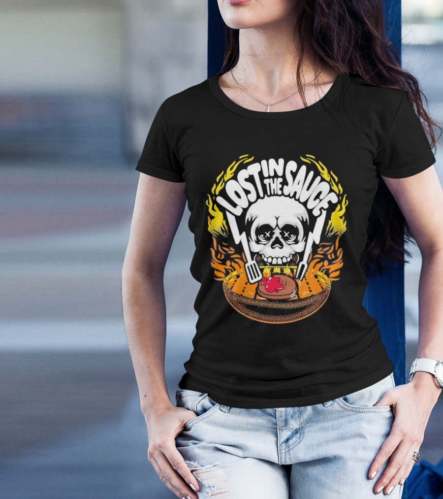 Lost In The Sauce Skull Forks Flames T-Shirt