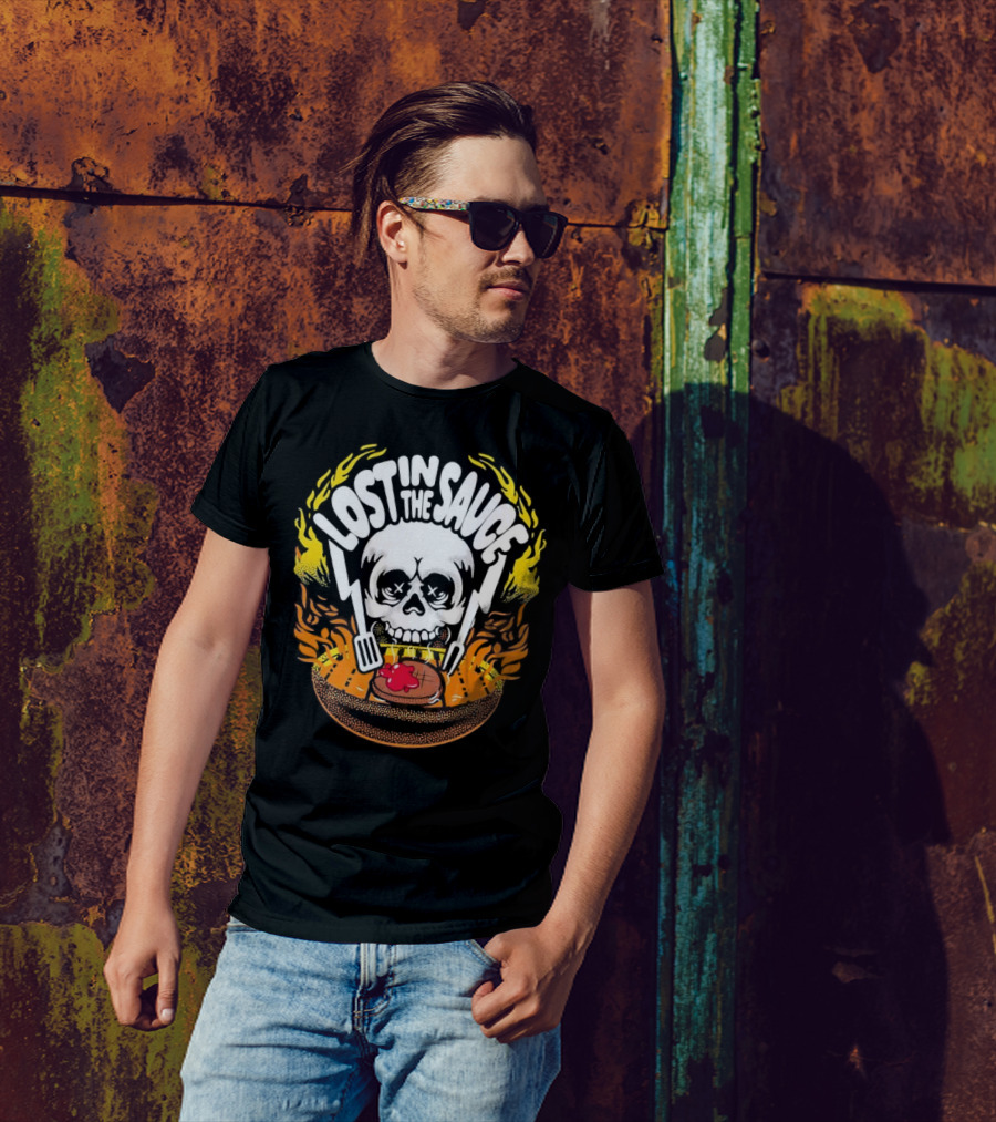 Lost In The Sauce Skull Forks Flames T-Shirt