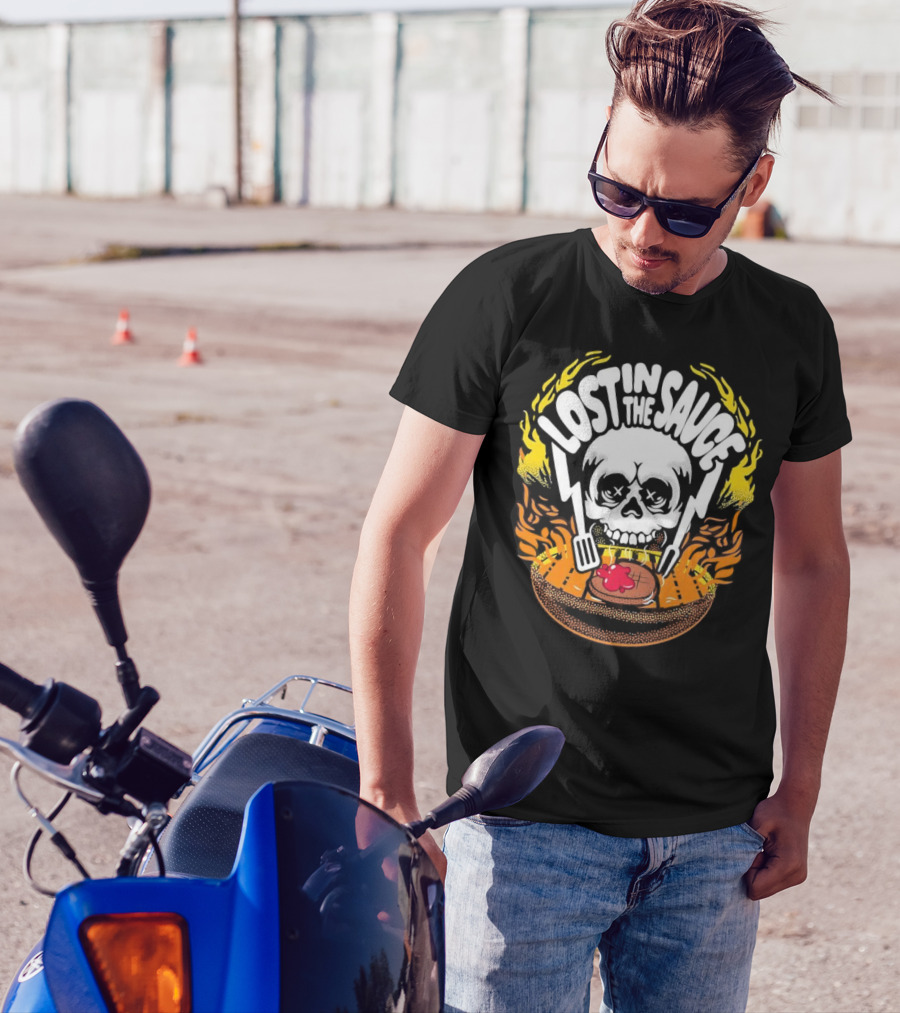 Lost In The Sauce Skull Forks Flames T-Shirt