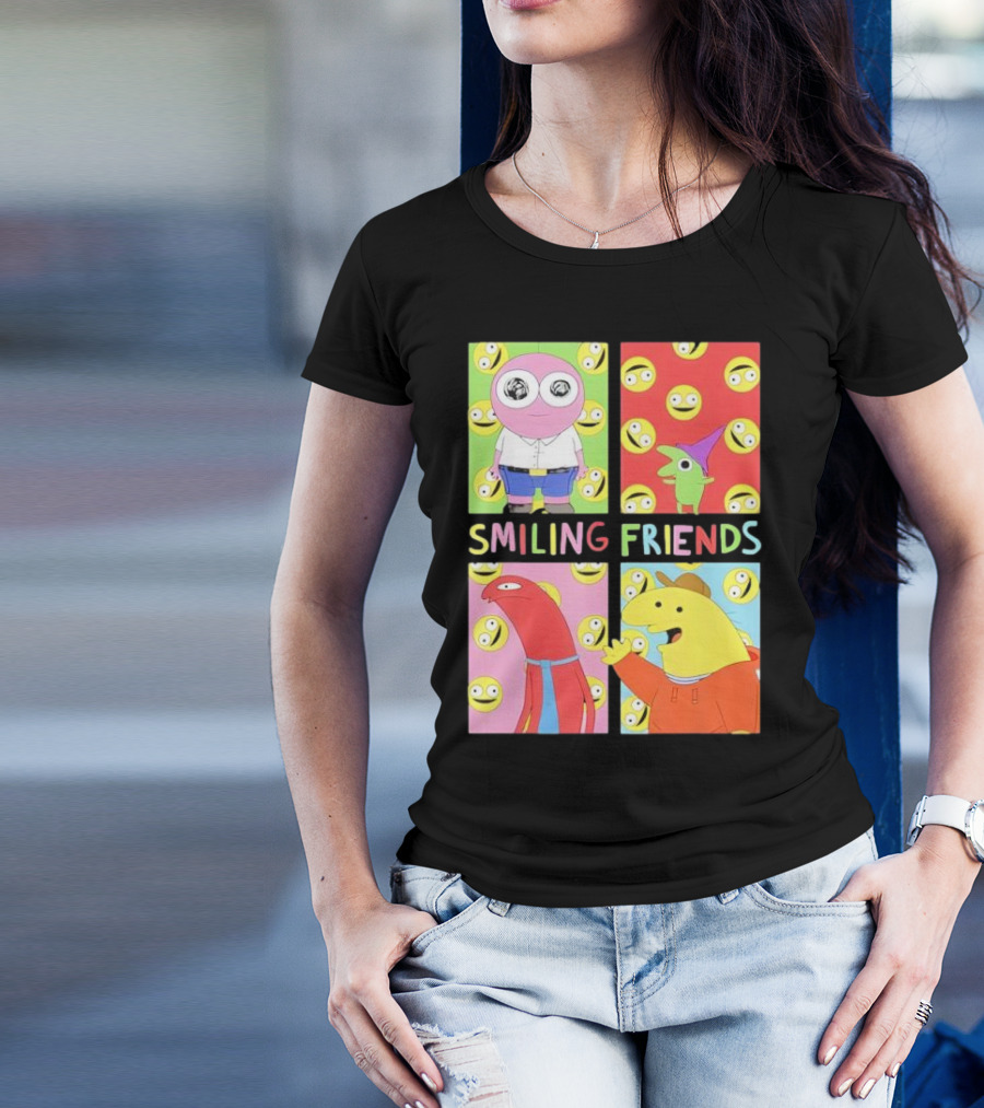 Smiling Friends Character Grid Pop Art Funny Cartoon Faces T-Shirt