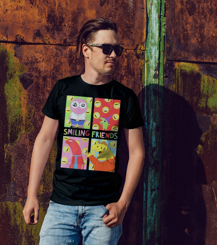 Smiling Friends Character Grid Pop Art Funny Cartoon Faces T-Shirt