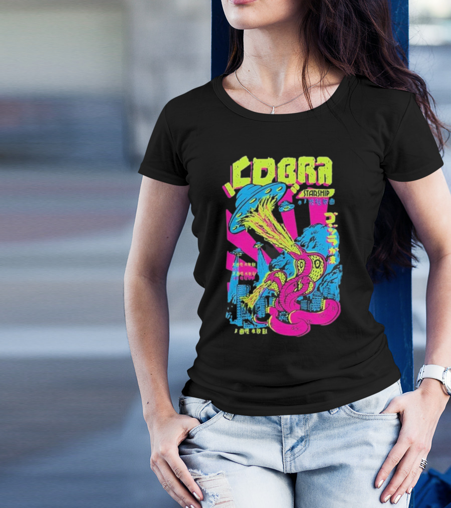 Cobra Starship UFO Fire Breathing City Attack Neon Art T-Shirt