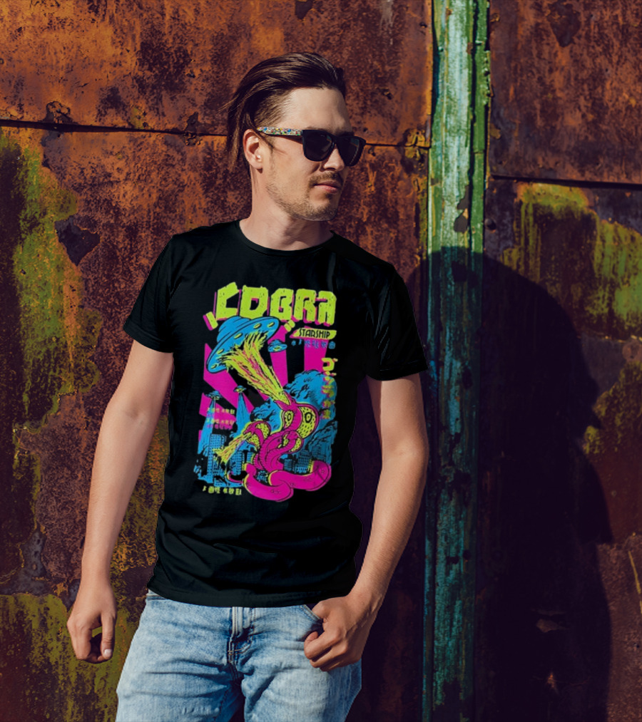 Cobra Starship UFO Fire Breathing City Attack Neon Art T-Shirt