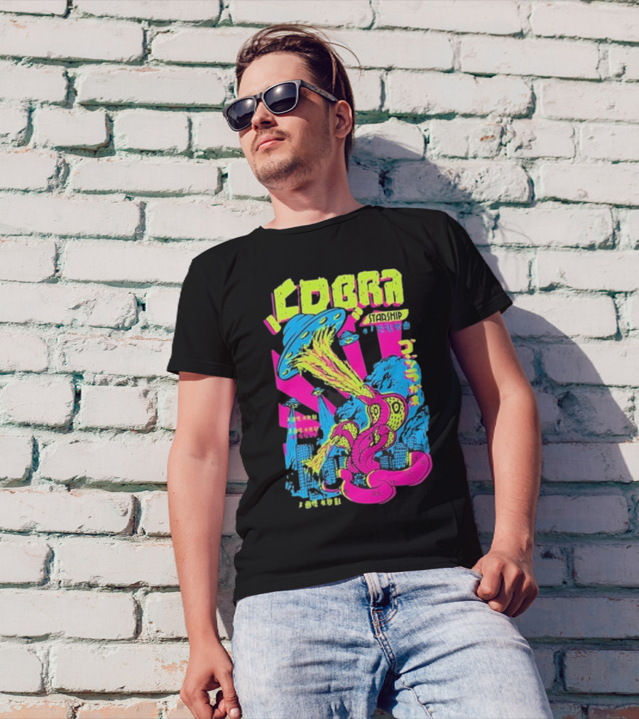 Cobra Starship UFO Fire Breathing City Attack Neon Art T-Shirt