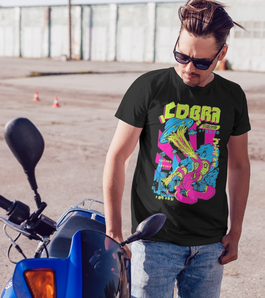 Cobra Starship UFO Fire Breathing City Attack Neon Art T-Shirt