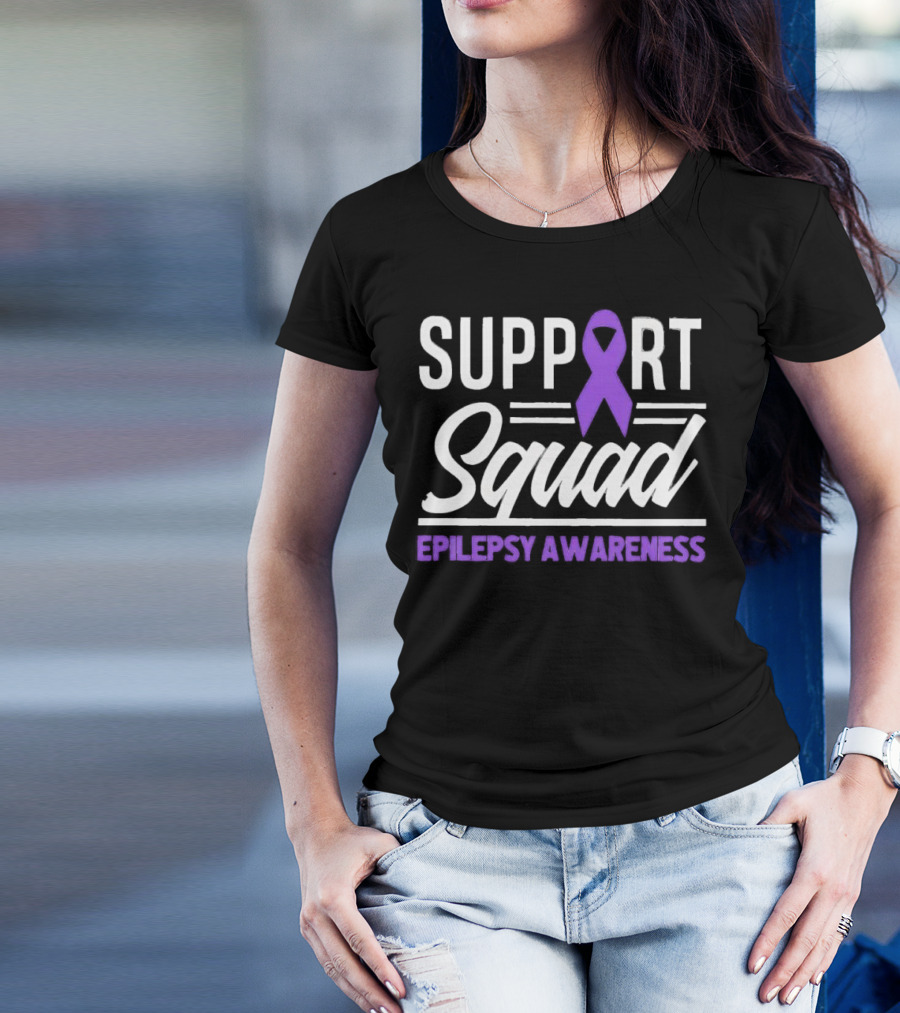 Support Squad Epilepsy Awareness Purple Ribbon T-Shirt