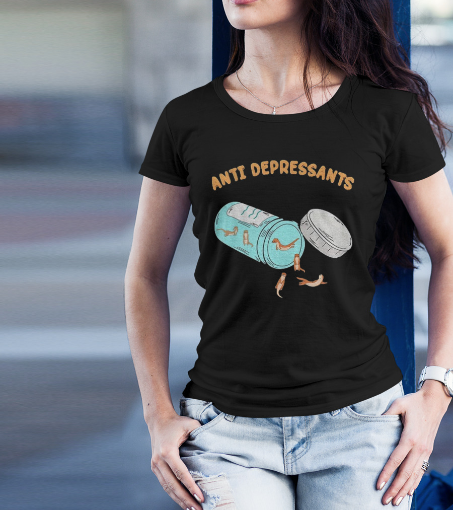 Anti Depressants Otter Pill Bottle Twist Fun T-Shirt