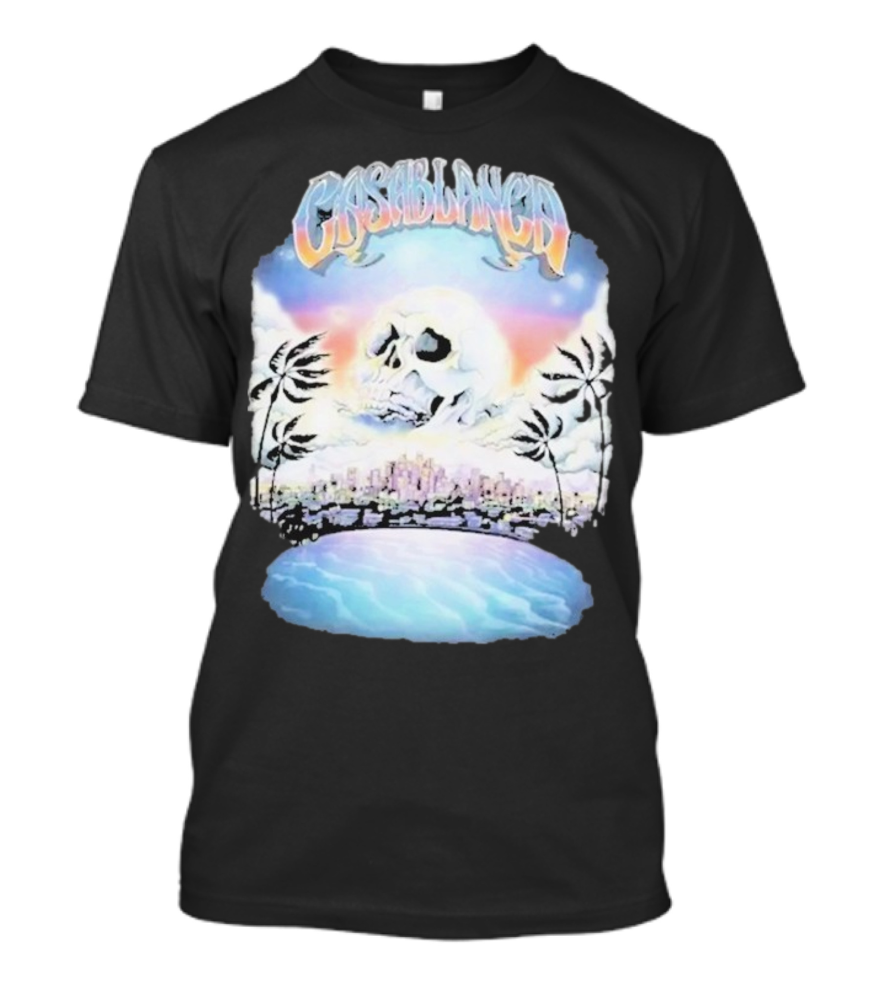 Laura Redman Club Casablanca Skull Palm Trees Sunset Coastal Scene T-Shirt