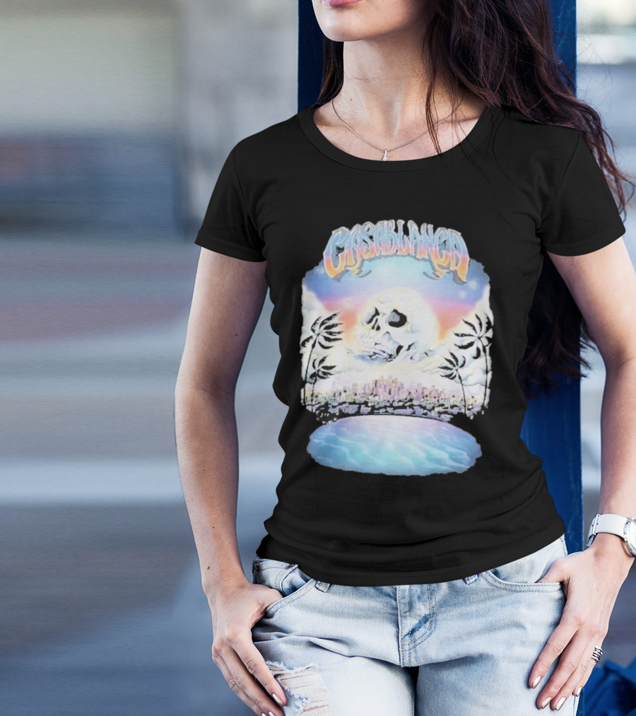 Laura Redman Club Casablanca Skull Palm Trees Sunset Coastal Scene T-Shirt