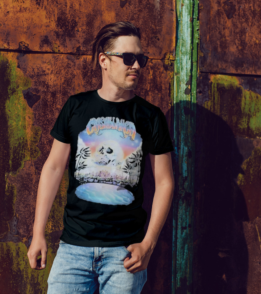 Laura Redman Club Casablanca Skull Palm Trees Sunset Coastal Scene T-Shirt