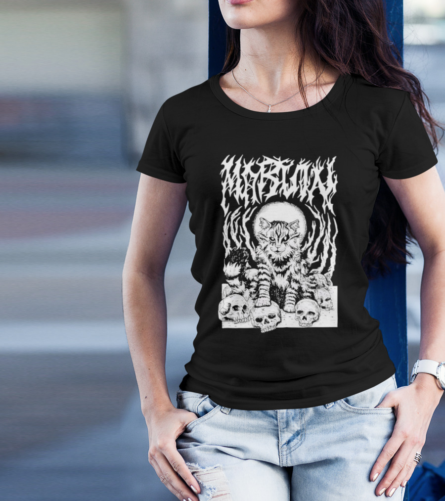 Metal Marvin Skull Cat By Beefaroni Flame Design T-Shirt