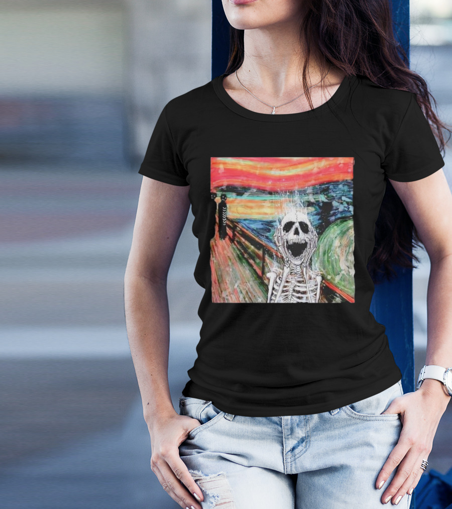 Skeleton Scream Edvard Munch Style Famous Painting Parody T-Shirt