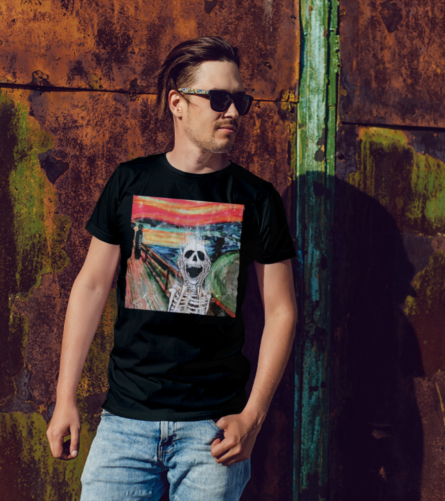 Skeleton Scream Edvard Munch Style Famous Painting Parody T-Shirt