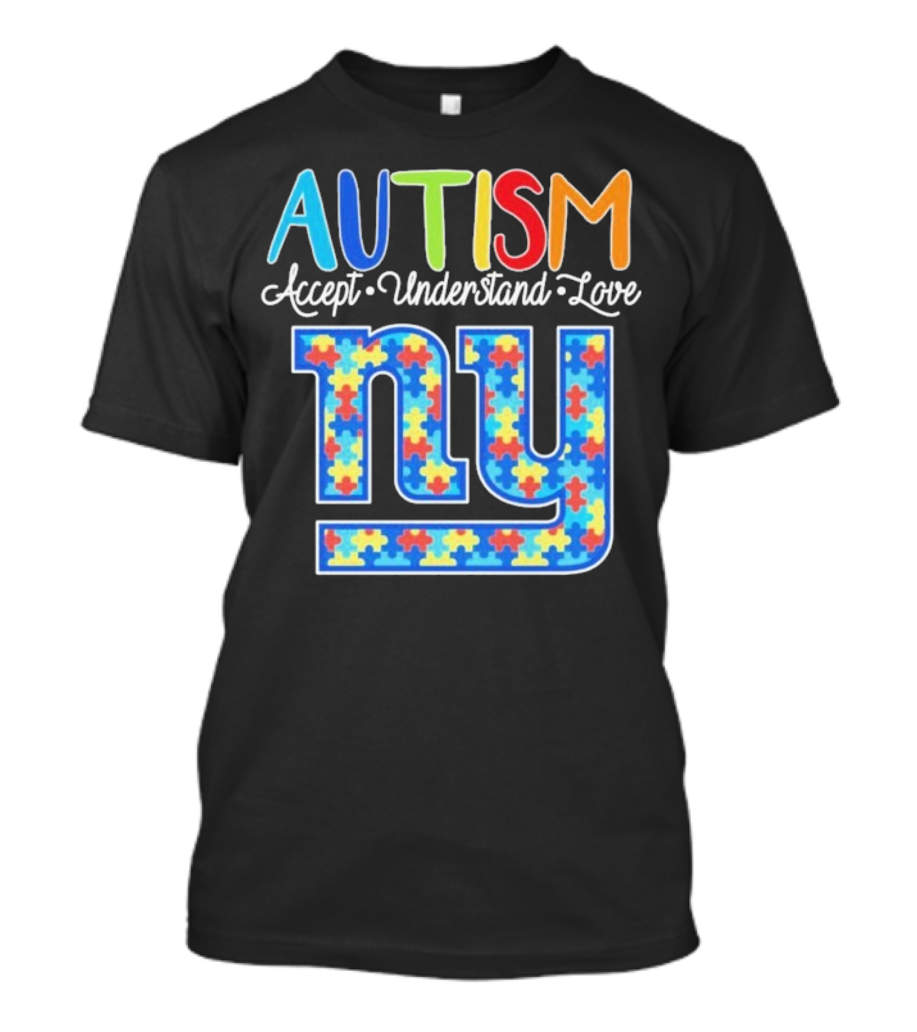 Autism Accept Understand Love NY Giants Puzzle Piece Pattern T-Shirt