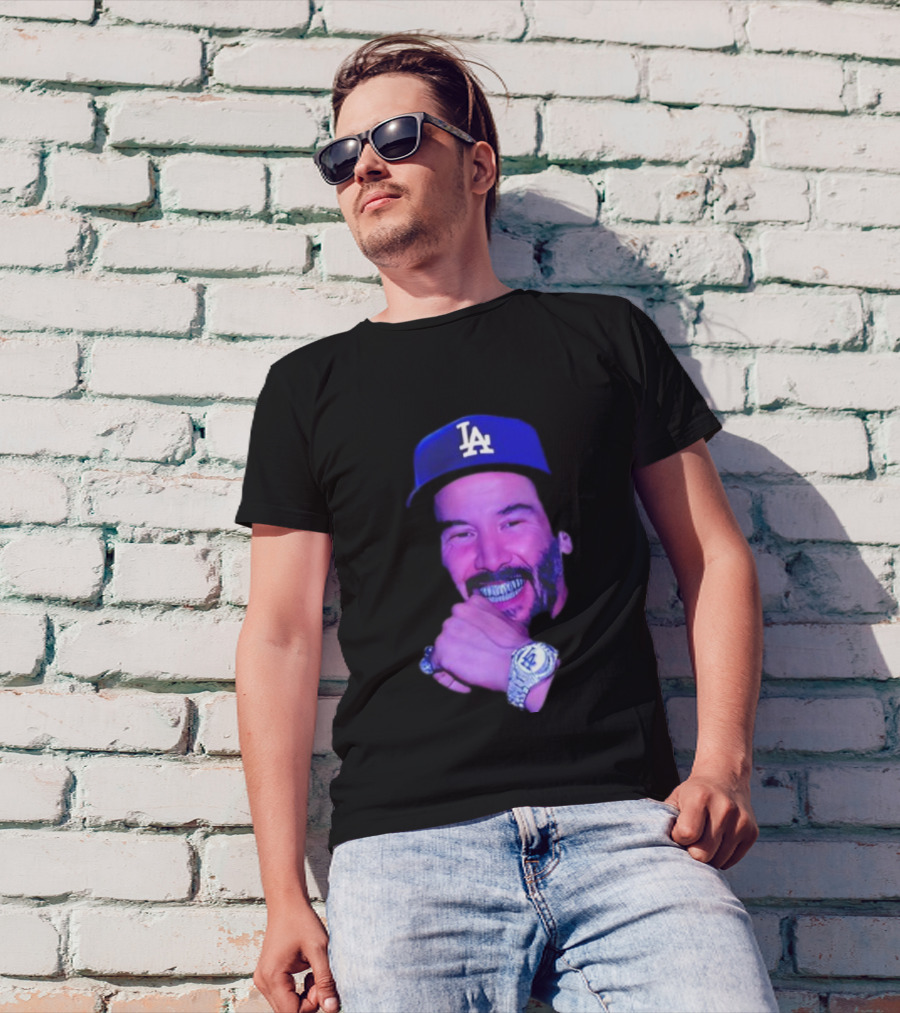 LA Dodgers Keanu Reeves Diamond Grill Bling T-Shirt
