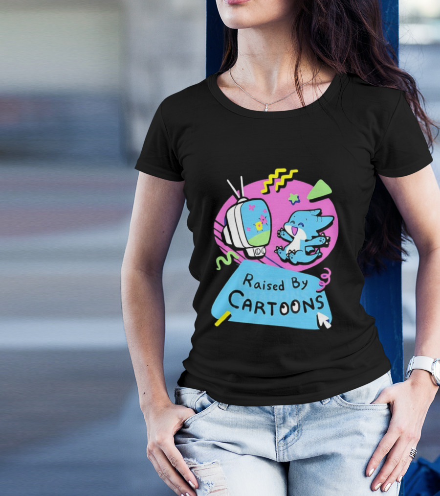 Raised By Cartoons Dragons Vibrant TV Retro Style T-Shirt