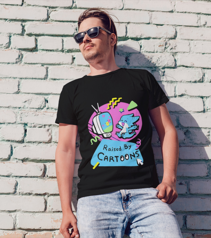 Raised By Cartoons Dragons Vibrant TV Retro Style T-Shirt