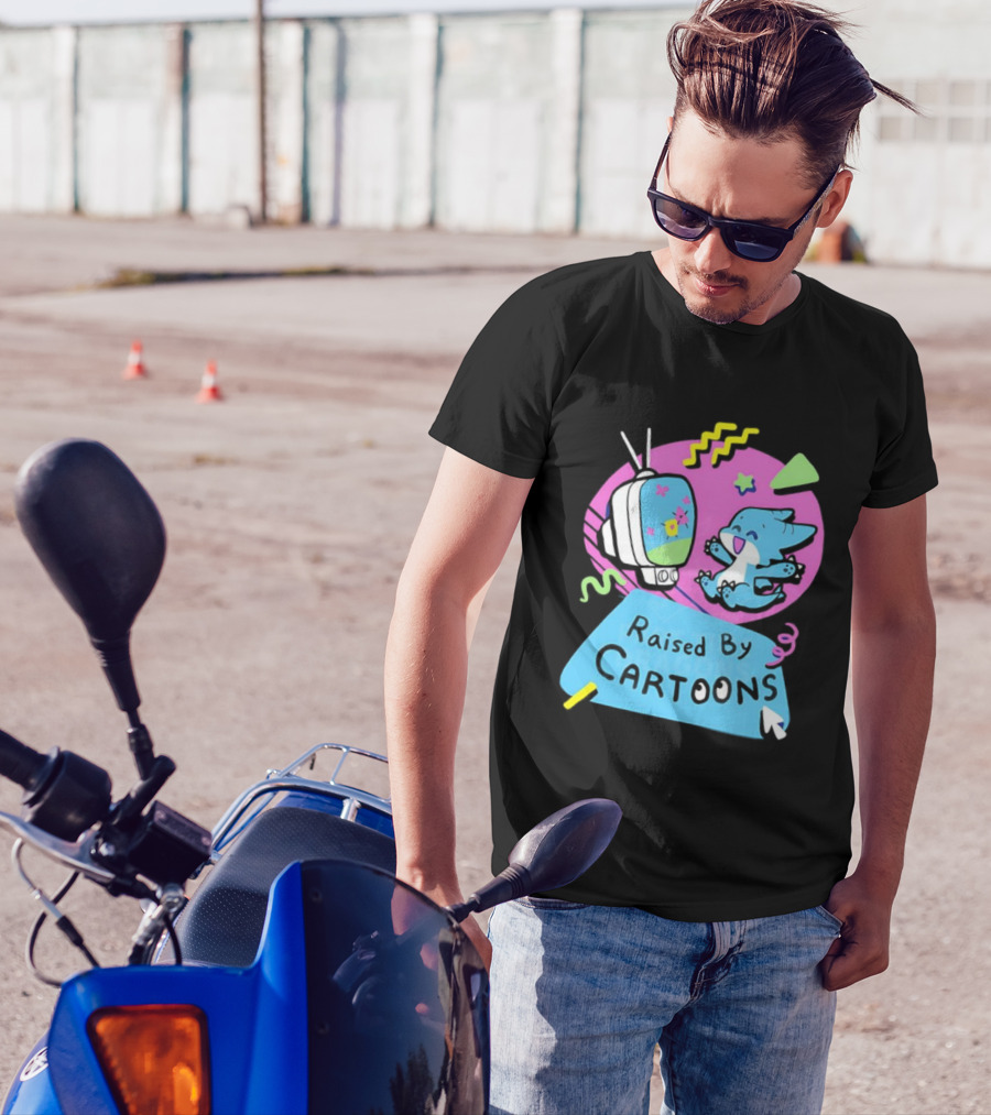 Raised By Cartoons Dragons Vibrant TV Retro Style T-Shirt