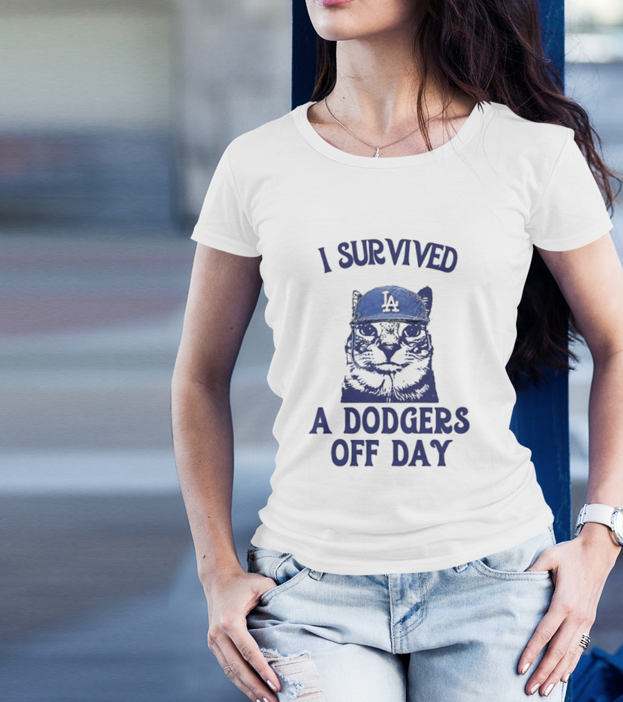 I Survived A Dodgers Off Day Cat Meme With Iconic Cap T-Shirt