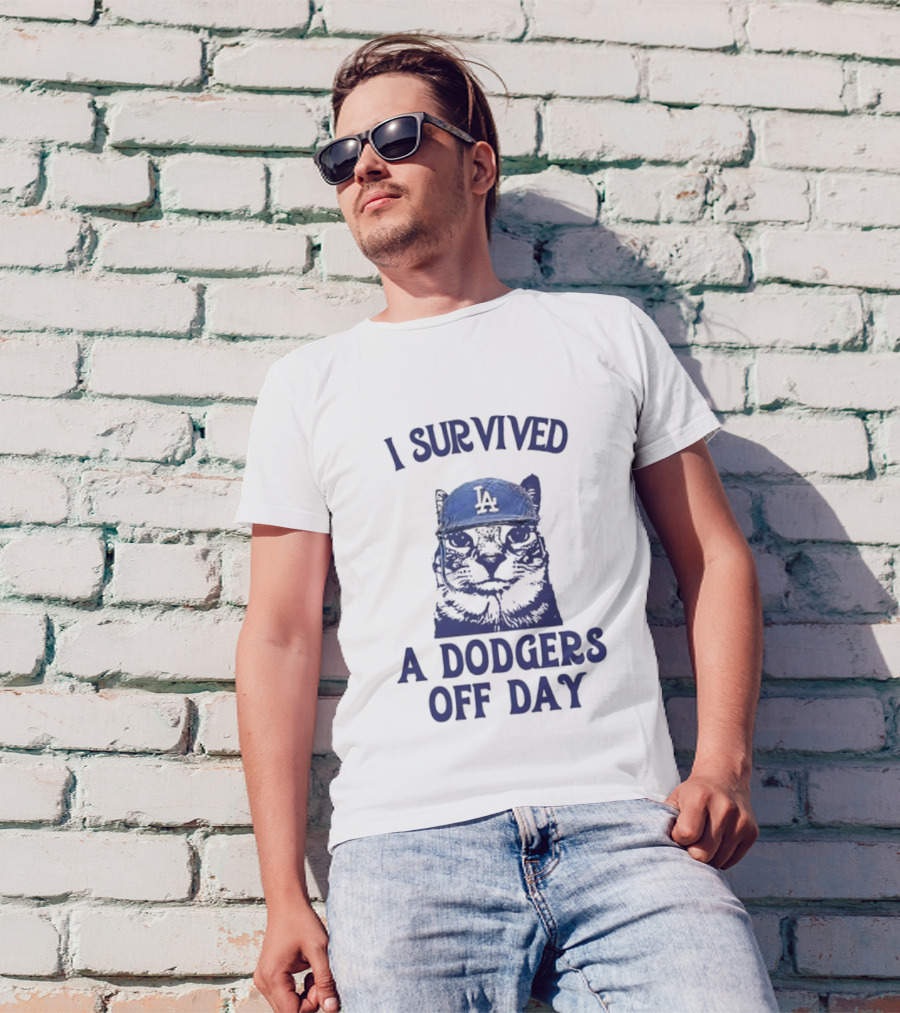 I Survived A Dodgers Off Day Cat Meme With Iconic Cap T-Shirt
