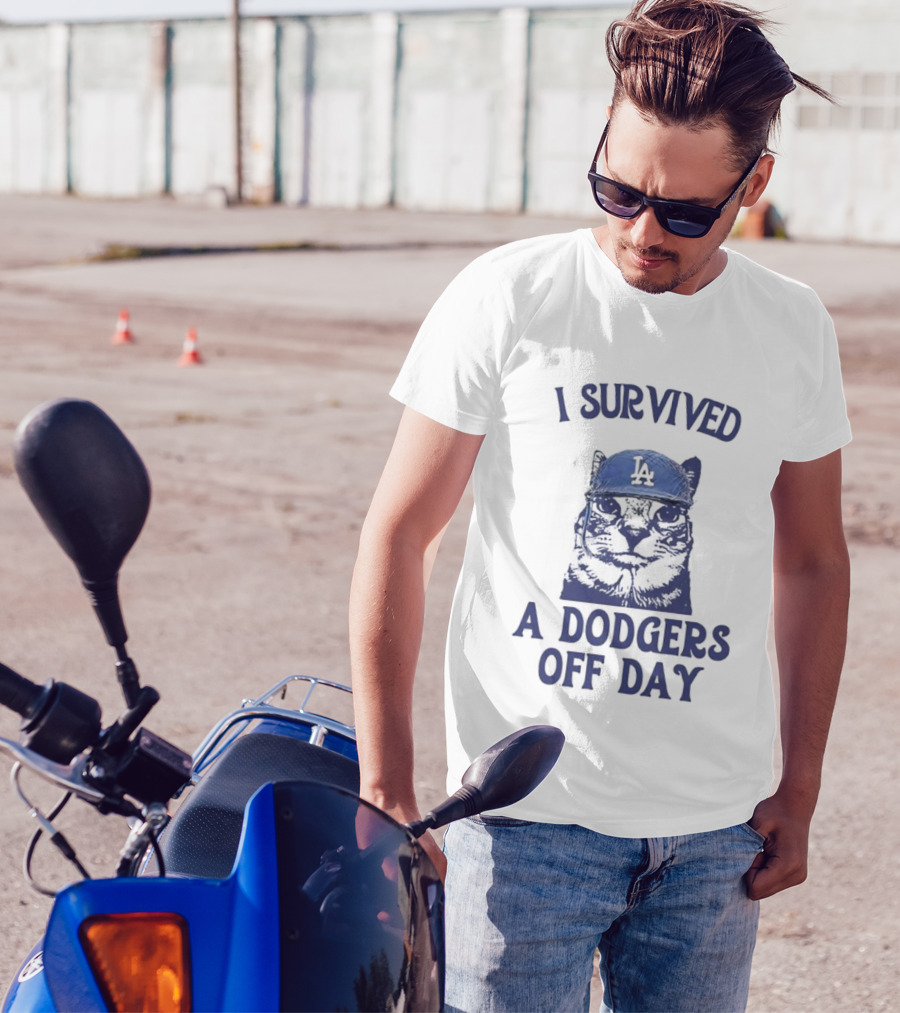 I Survived A Dodgers Off Day Cat Meme With Iconic Cap T-Shirt