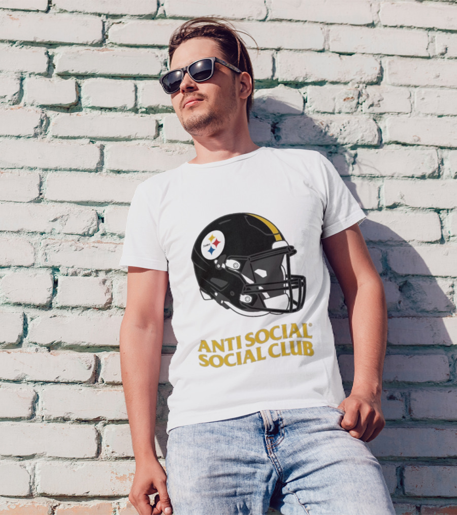 Anti Social Social Club Pittsburgh Steelers NFL Helmet Collaboration T-Shirt