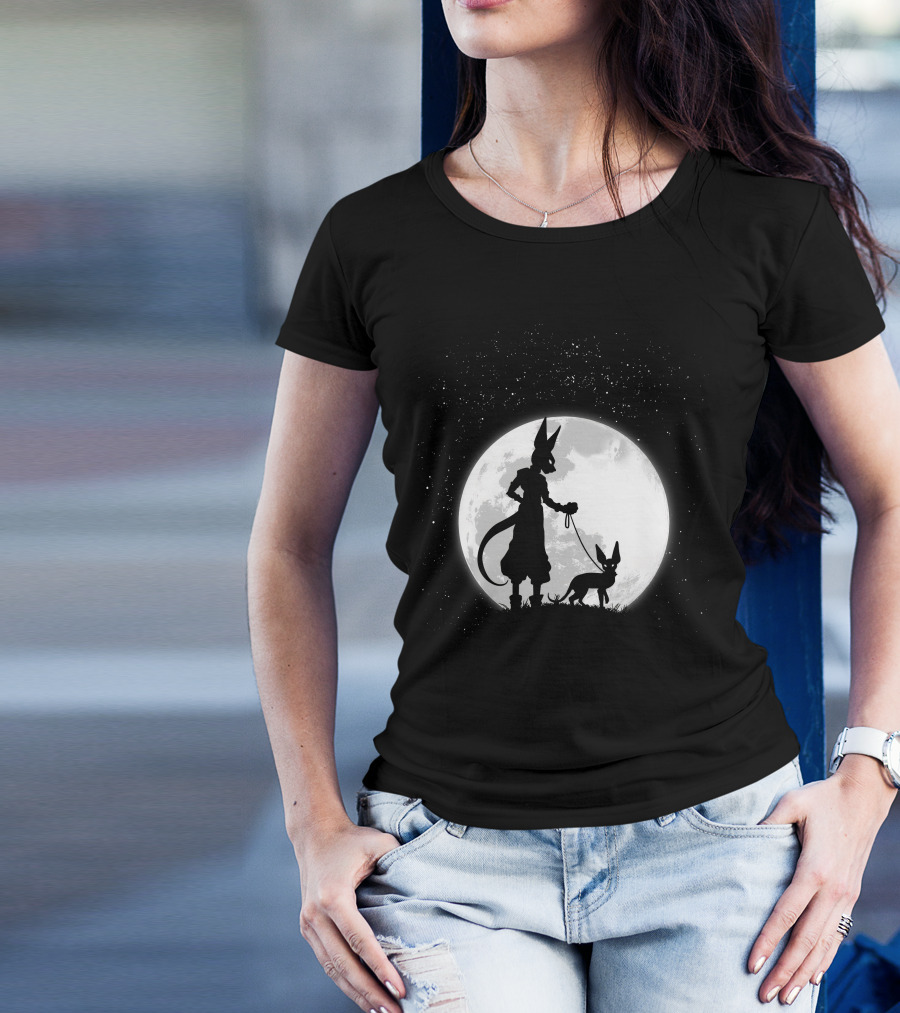 Beerus Walking Under Full Moon With Cat T-Shirt