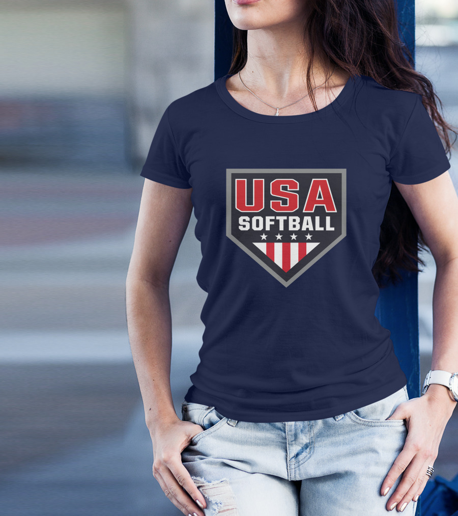 USA Softball Store Logo With Stars And Stripes Home Plate T-Shirt