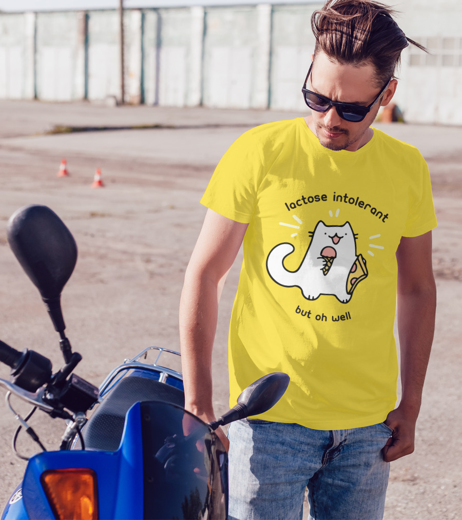 Lactose Intolerant Cat But Oh Well Eating Ice Cream Pizza Crowlines Merch T-Shirt