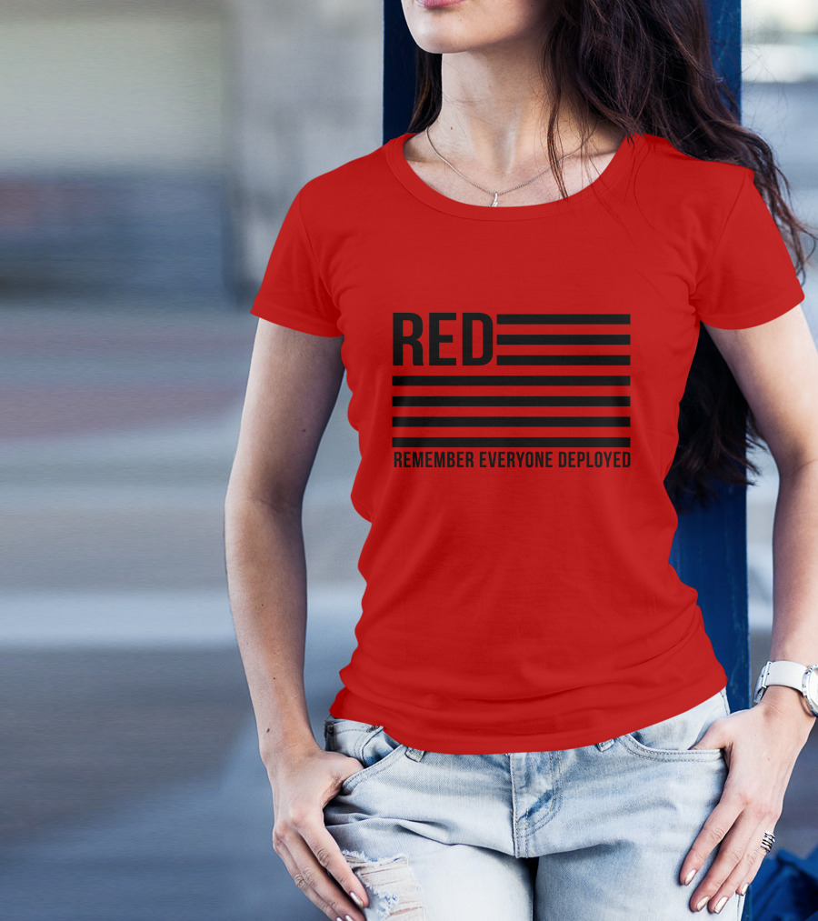 Karma Girl RED Remember Everyone Deployed USA Flag T-Shirt