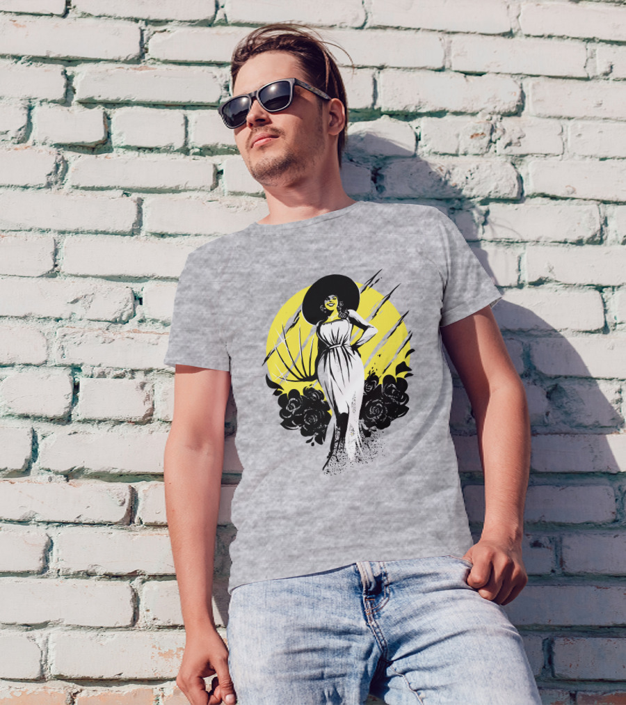 Fangamer Shop Resident Evil Lady Dimitrescu Iconic Yellow Backdrop Roses Claws T-Shirt