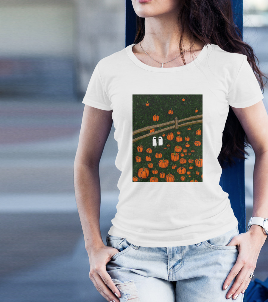 Nadiatheartist Shop Date Night Ghosts In Pumpkin Patch T-Shirt