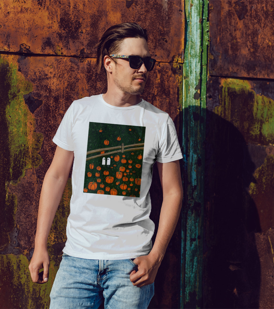 Nadiatheartist Shop Date Night Ghosts In Pumpkin Patch T-Shirt