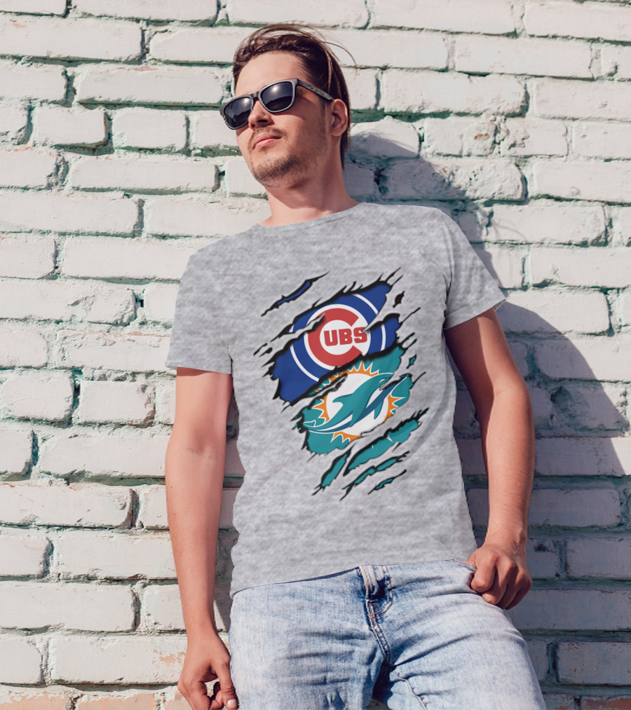 Cubs Dolphins Logo Mashup Nfl Mlb Sports Fans T-Shirt